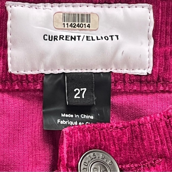 Current/Elliott The Stiletto Corduroy Pant Size 27 Magenta Excellent Condition - Picture 6 of 9